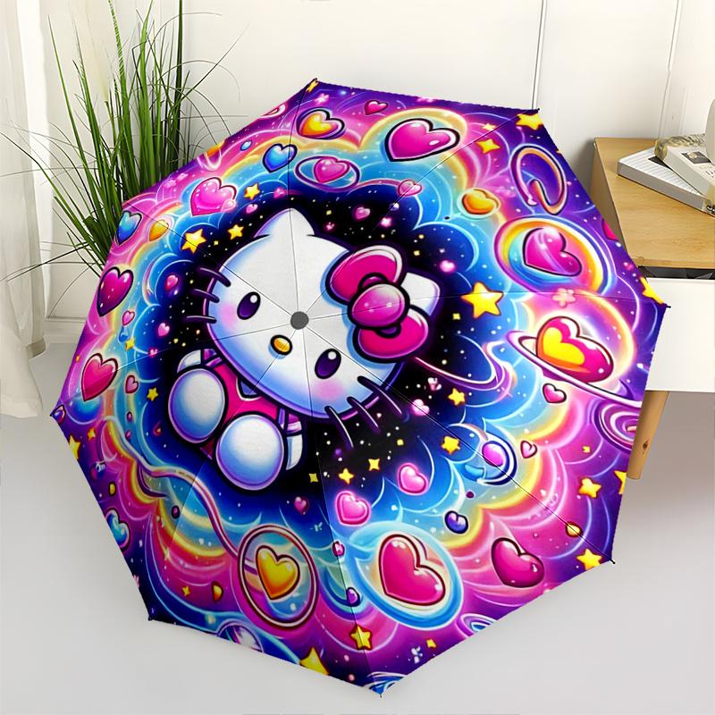 1pc Hello Kitty Cosmic Hearts Auto Open Close Umbrella - Portable Folding Design, 8-Rib Iron Frame Outdoor Umbrella, Festival Gift for Fans, Travelers