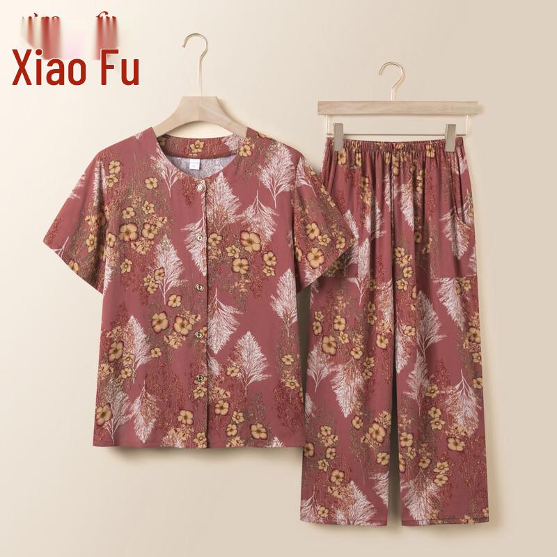 

Elderly Women s Summer Short Sleeve Top & Pants Set 5XL