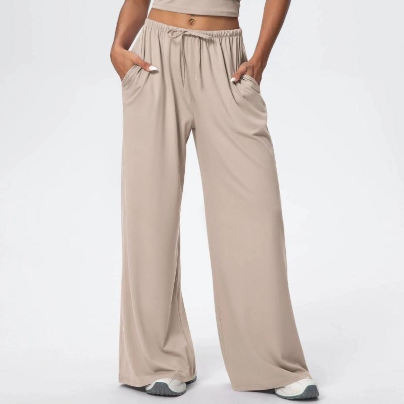 Side Pocket Wide Leg Pants Loose Casual Sports Pants Women's Elastic Drawstring Fitness Running Gym Yoga Women's Pant