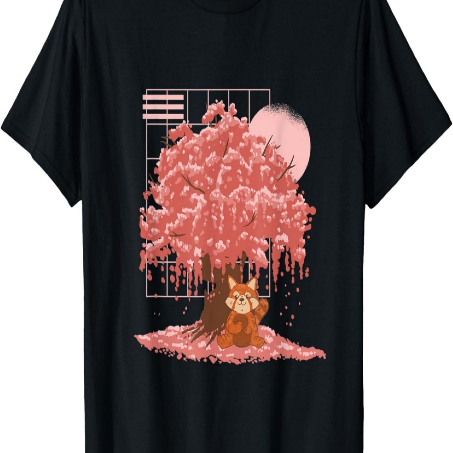 Red Panda  Cherry Blossom Tree T-Shirt(1) S чёрный