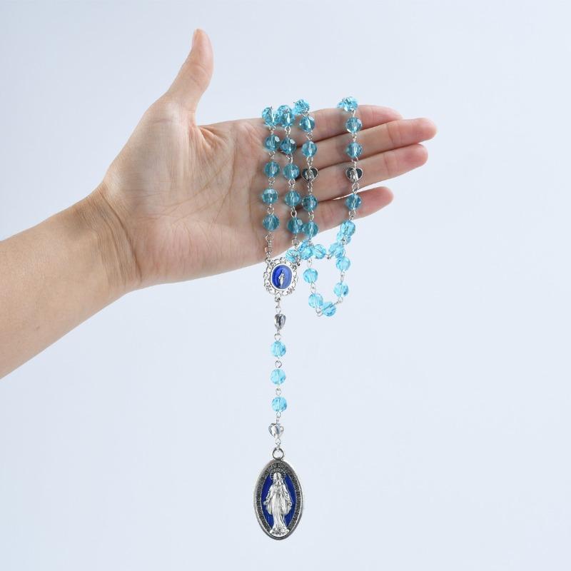 Christian Retro Decorated Mary Blessing Rosary Prayer Necklace Religious Cross Necklace