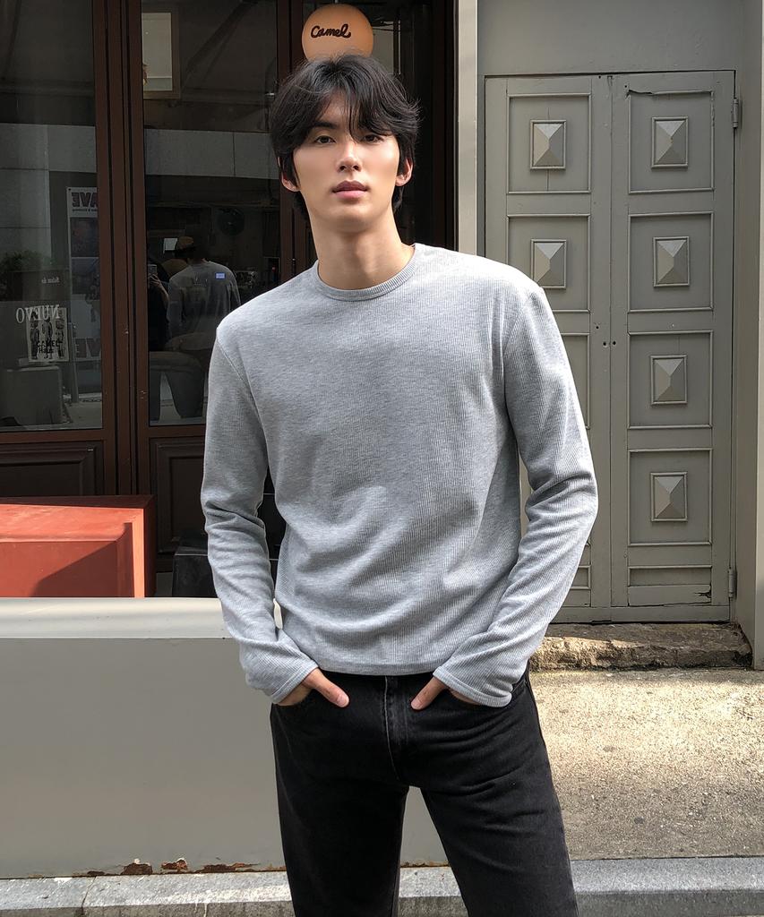 THEY Semi-Crop Ribbed Long Sleeve Round T-Shirt_5 Color