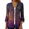 Damen Locker Lässig Bedruckt Siebenärmel Knopfleiste Hemd Strickjacke Top