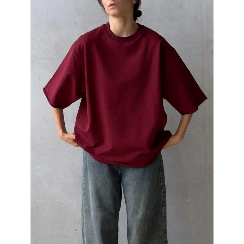 New Solid Color T-shirt Top European and American New Fashion Casual Loose Short sleeve Cotton T-shirt Top