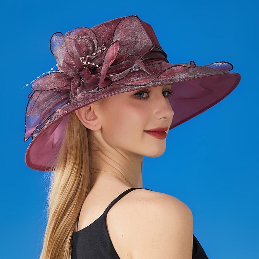 Organza Summer Ruffles Sun Hat Wide Brim Bridal Tea Party Wedding Hat Classy Women Derby Hat