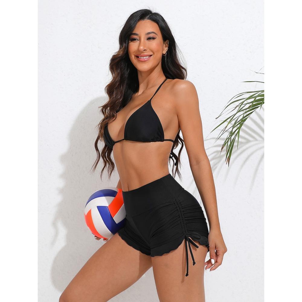 Charmleaks Women Swim Shorts High Waisted Swimsuit Shorts Side Drawstrings Swim Bottom Board Shorts