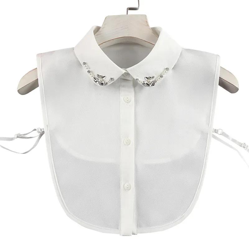 Vintage Handmade Beads Fake Collar for Womens Autumn Sweater Shirt Dechable Collar Decorative Fashion Business False Collar