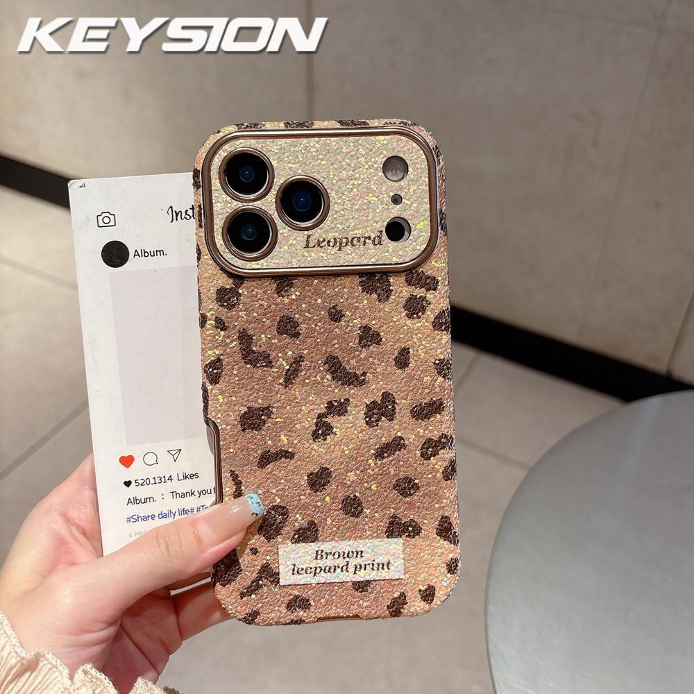 KEYSION Fashion Cute Leopard Print Phone Case for iPhone 14 15 16 17 Pro Max Rounded Edges Shockproof Cover for iPhone 15 16 17