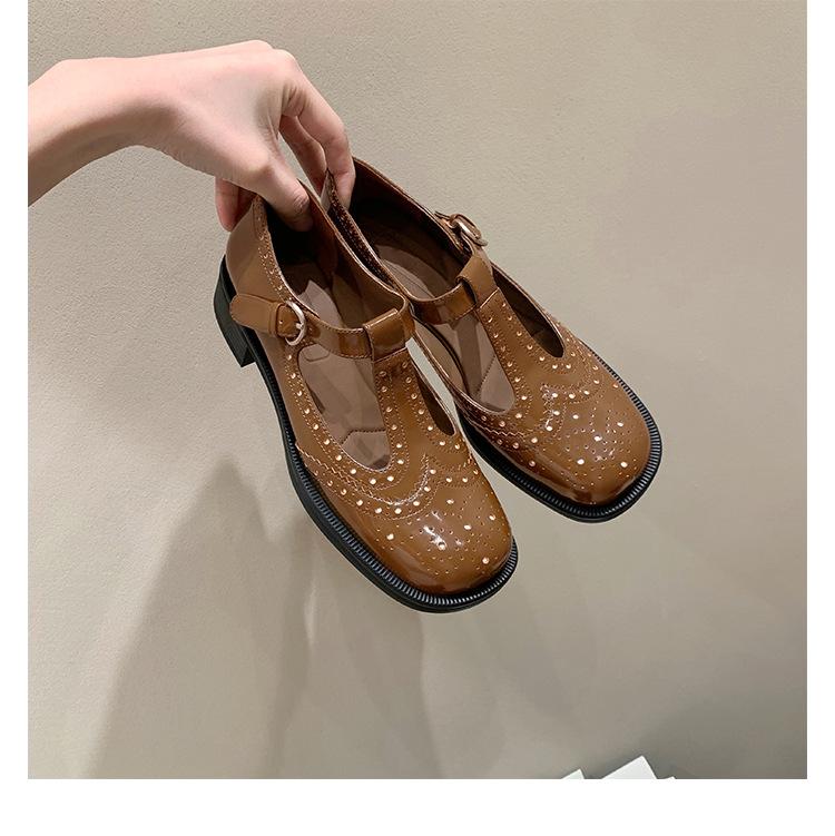 Sheepskin version~ 2025 new miu wind one-word buckle with Mary Jane loafers women's platform JK socks with small leather shoes