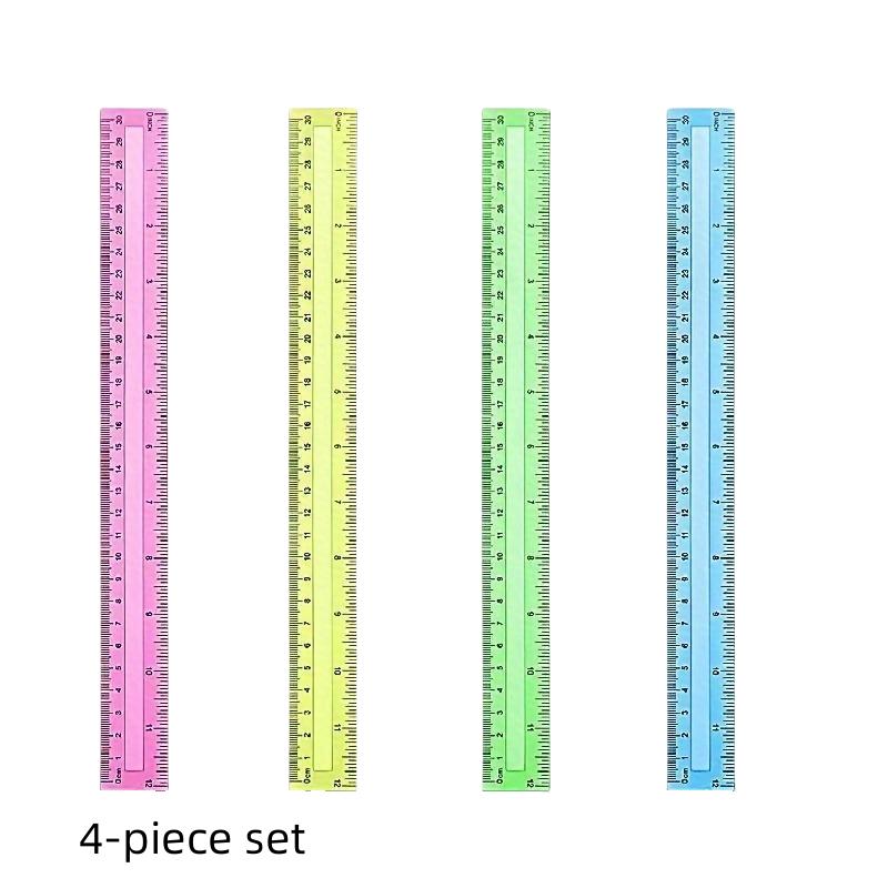 Advertising ruler, 30CM colored plastic ruler, dual scale ruler, high-definition colored transparent ruler, 4-piece set