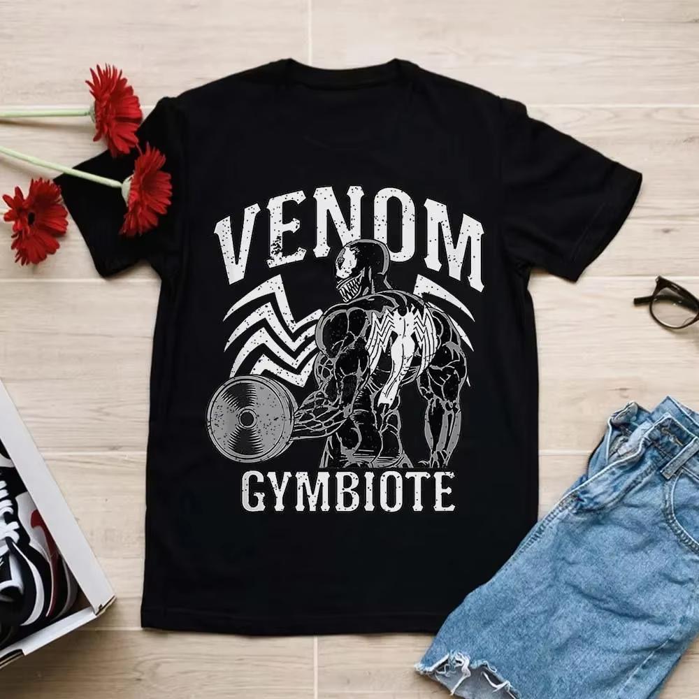 

2026 Gymbiote Venom T Shirt Gym Bodybuilding Graphic Men Black Oversized Streetwear Fitness Marvel Superhero Anime Clothing Top M