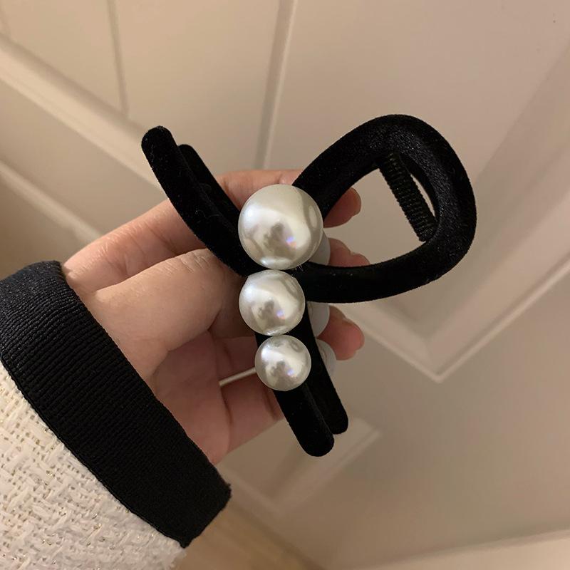 

Новинка Заколка для волос из черного бархата и жемчуга Французский элегантный аксессуар для волос Прическа Винтажный шик Зажим-краб Зубцы-акулы