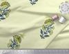 Soimoi Blue Japan Crepe Satin Fabric Insect|Leaves & Floral Block Print Fabric by Yard 42 Inch
