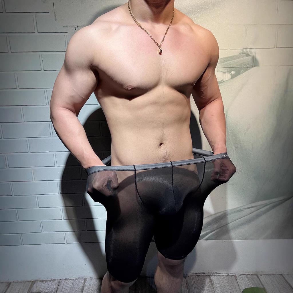 Sport Herre 5-punkts Bukser Fitness Pustende Sexy Leggings Mann Undertøy Ultratynn Sømløs Gjennomsiktig Bokser Utvidede Shorts