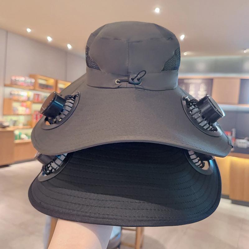 Large Size Quick Dry Bucket Hat With Solar Powered Fan Usb Charging Sun Hat For Men Outdoor Hiking Camping Fishing Cooling Wear