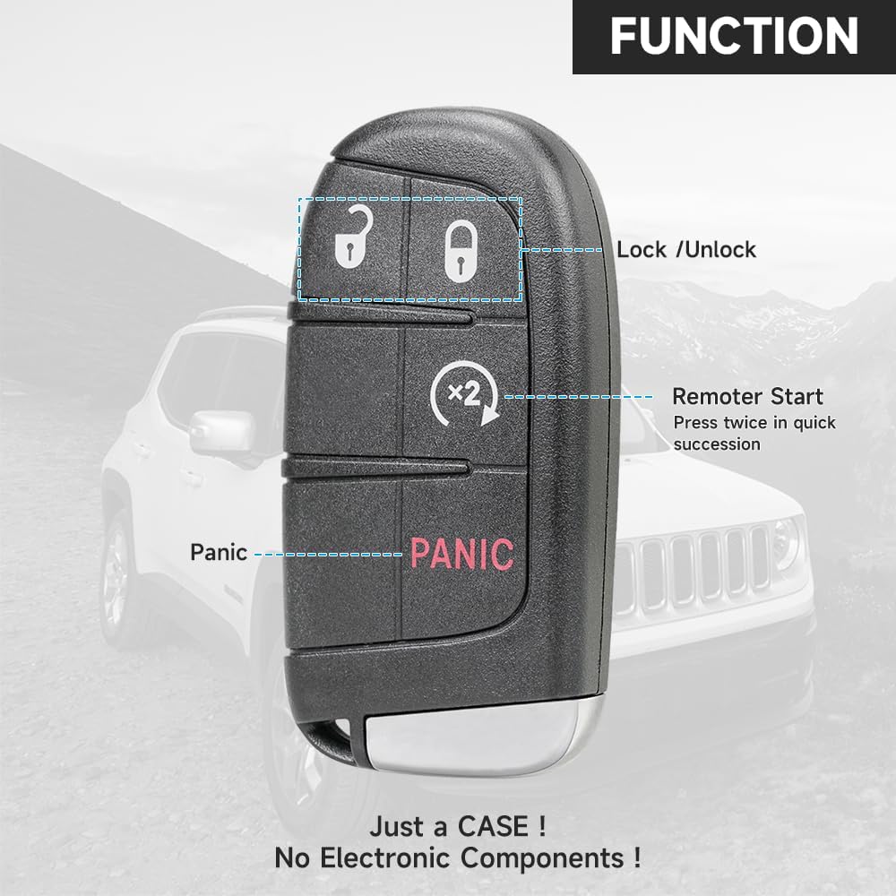 Key Fob Cover Shell Case Replacement 4 Buttons Key Fob Remote Control Shell Case - Compatible for Jeep Renegade Compass 2015-2018  for Fiat 500 500x