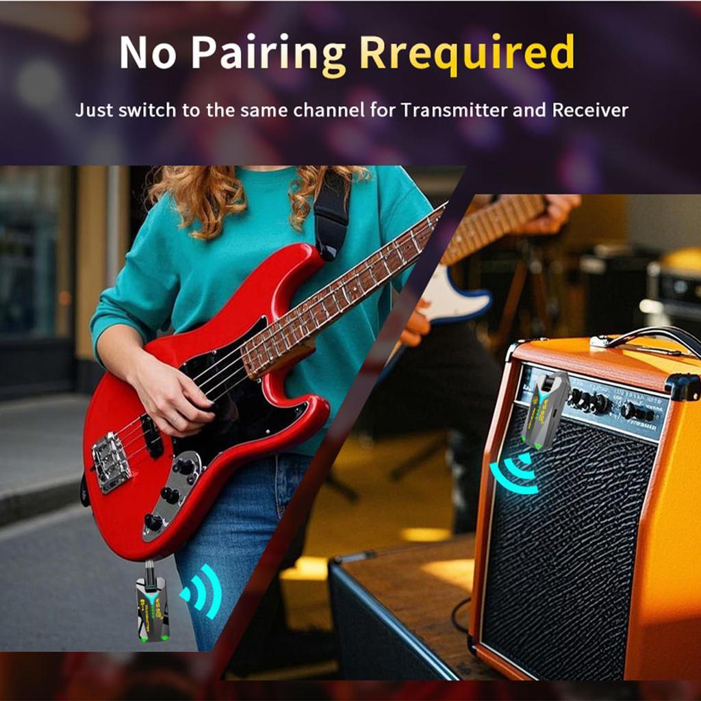 Btuty Wireless Guitar System 5.8GHz Low Latency 50m Transmission Studio Live Performance Black