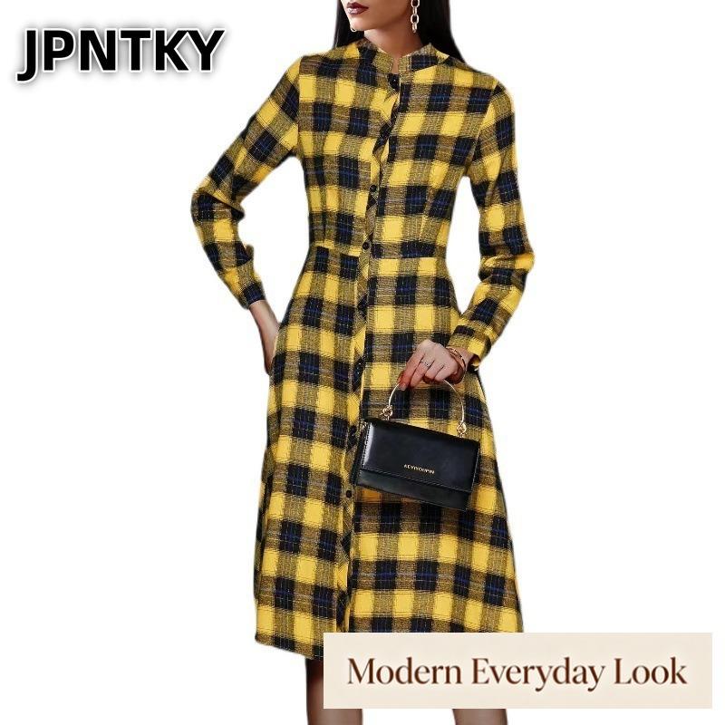 JPNTKY Fashion Long Sleeve POLO Neck Casual Dresses