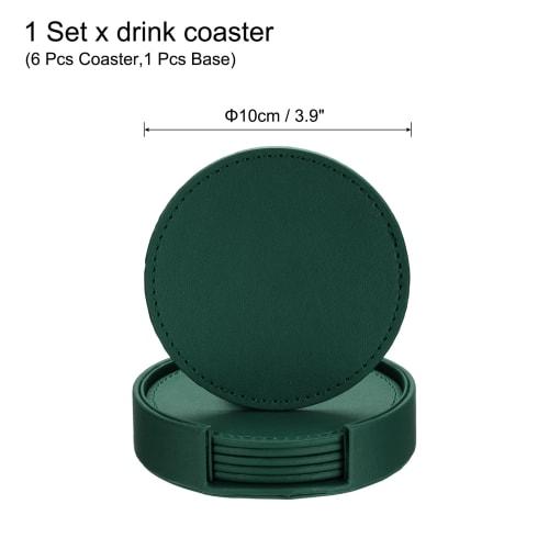 uxcell Leather Coasters for Drinks with Holders, Tabletop Protection, Home Decor, Housewarming Gift, Green, 1 Set