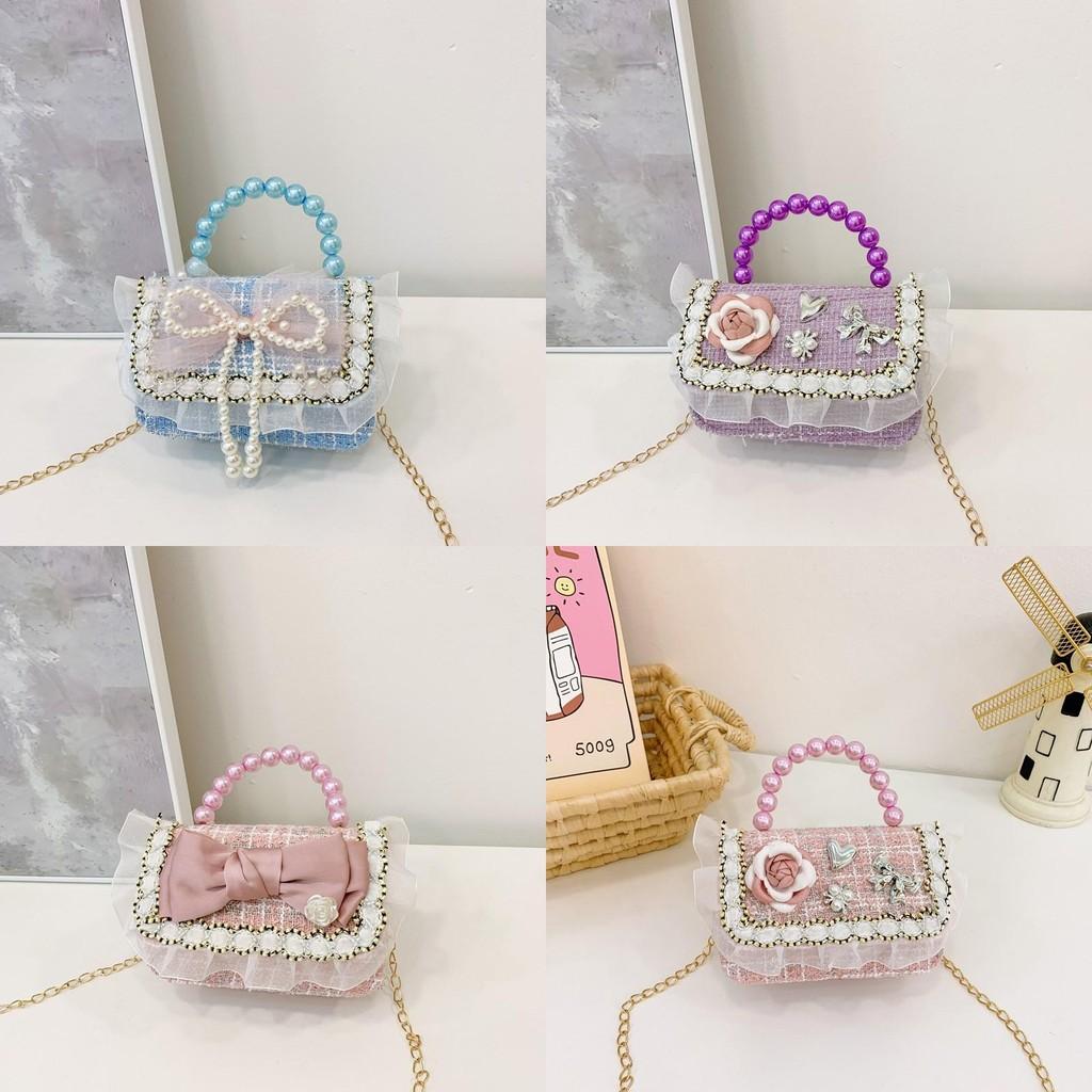 Adorable Pearl Bow Kids Crossbody Bag With Charming Floral Patterns For Daily Use