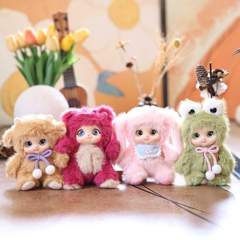 Cute Pvc Face Meng Wu Jia Zu Plush Doll Pendant Animal Shaped Rabbit Design Frog