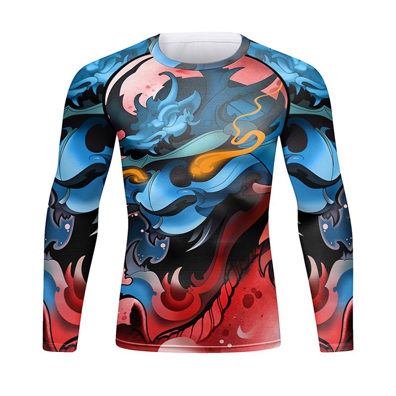Custom Tattoo Men's Gym Compression Fitness Tshirt Masculine Sublimation Long Sleeve Rashguard BJJ Jiu Jitsu Boxing Jersey