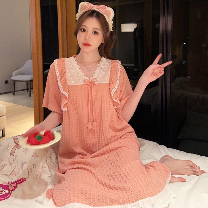 Plus Size Sweet Princess Summer Pajamas - Short Sleeve Nightgown for Women & Girls, Wear Indoors or Outdoors, Fits Up to 220 Jin