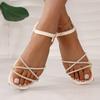 Sandalen Damen 2025 Sommer neue Mode vielseitiger Feenstil flacher Boden Strass römischer Urlaub Strand-Sandalen