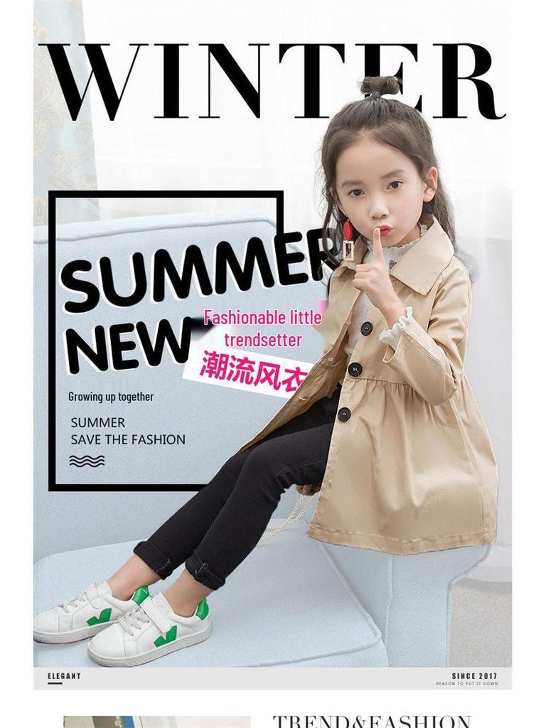 Mädchen Dünner Trenchcoat im koreanischen Stil - Niedliche Herbst-/Wintermode für 2-6 Jahre