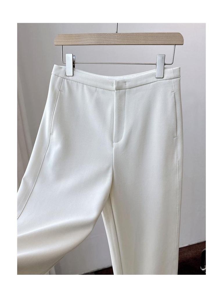 Women's Wool Blend Wide-Leg Trousers: Drapey & Hip-Covering, Suitable for Spring, Autumn, Winter