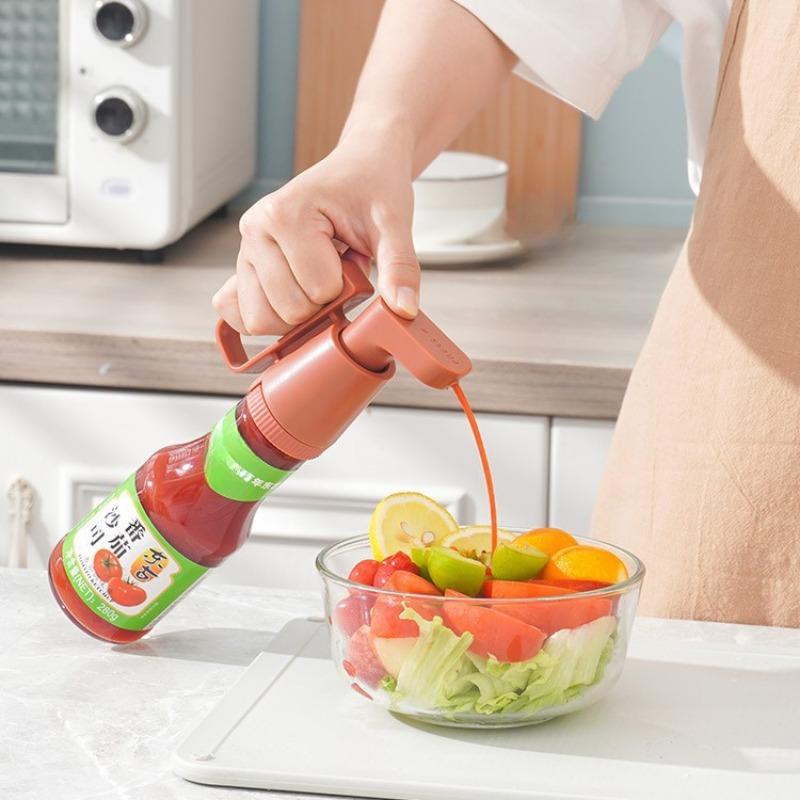 Kitchen Supplies Universal Tightly Seal Dispenser Pump W/Handle ABS Tomato Sauce Oyster Press Pump Reusable Bottle Head Gadget