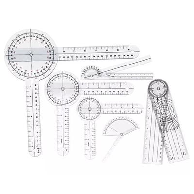 6-teiliges medizinisches Goniometer-Set aus transparentem PVC mit verschleißfester Winkelmessskala für die Orthopädie