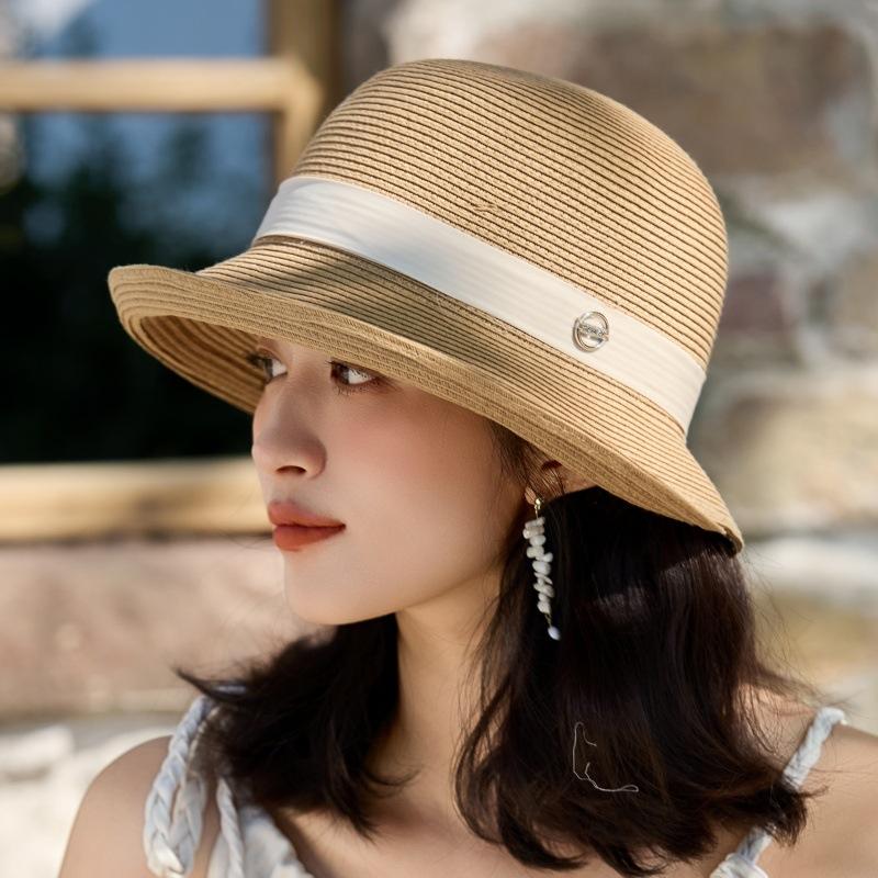 Sun Hat Women'S French Elegant Lafite Straw Hat Outdoor Uv Protection Sun Hat Outing Basin Hat