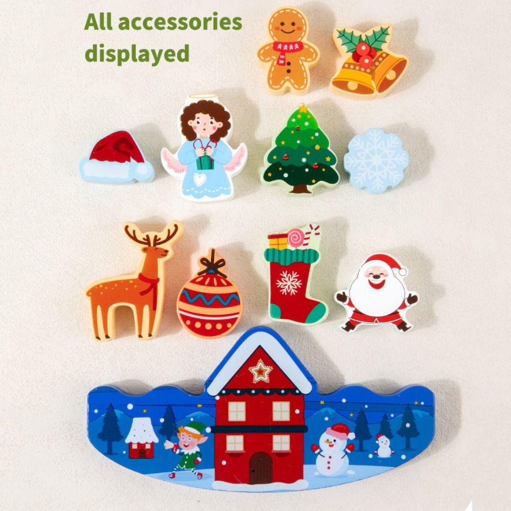 3D Puzzle Christmas Building Blocks Stacking Toy Wood Christmas Stacking Game Children Girls Boys