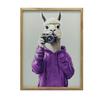 Llama Poster In Purple Hoodie with Camera Poster Llama In Purple Hoodie with Camera, 30X40 Cm, Light Oak Wooden Frame, Matte Paper 230 Gsm
