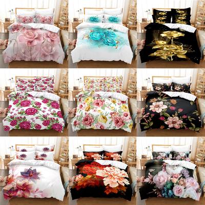 Blumen-Bettbezug für Doppelbett, Bettwäsche-Set, Bettbezug, Bettwäsche, Kingsize, Queen-Size-Bett, Kissenbezug, 3D-Druck, Einzelbett, Doppelbett, 220 x 240, 200 x 200