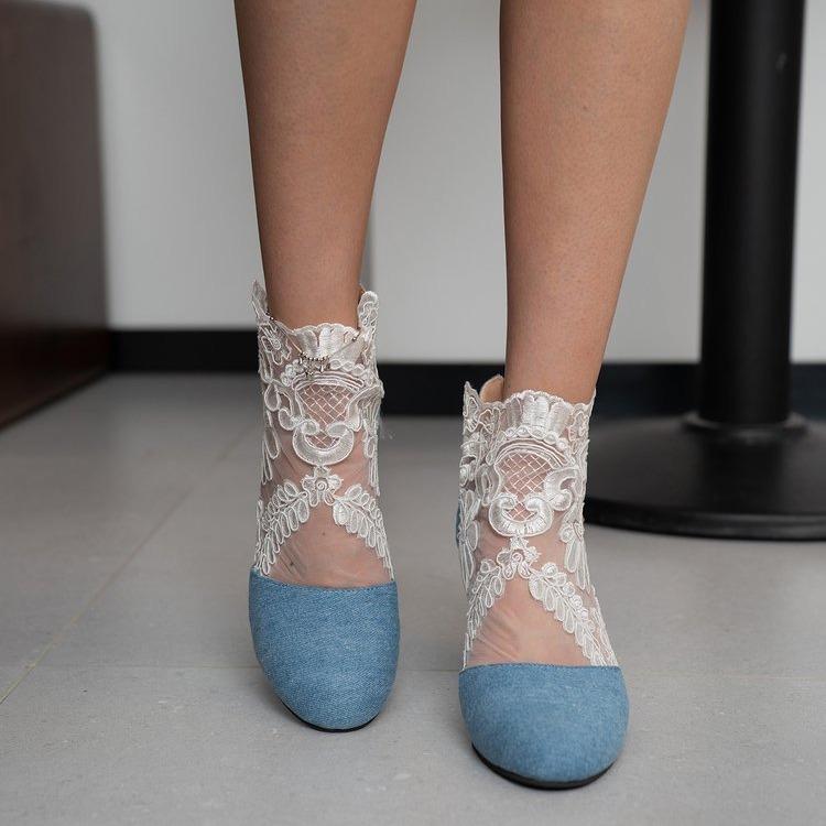 Крутые ботильоны из кружевной сетки на высоком каблуке женская мода круглый носок сандалии на толстом каблуке 35 2980₽