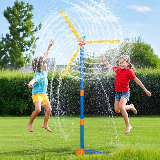 55" Windmill Water Sprinkler for Kids 360 Degree Spinning Splash Water Toy with 3 Blades Outdoor Backyard Summer Game for Boys Girls Dogs Garden