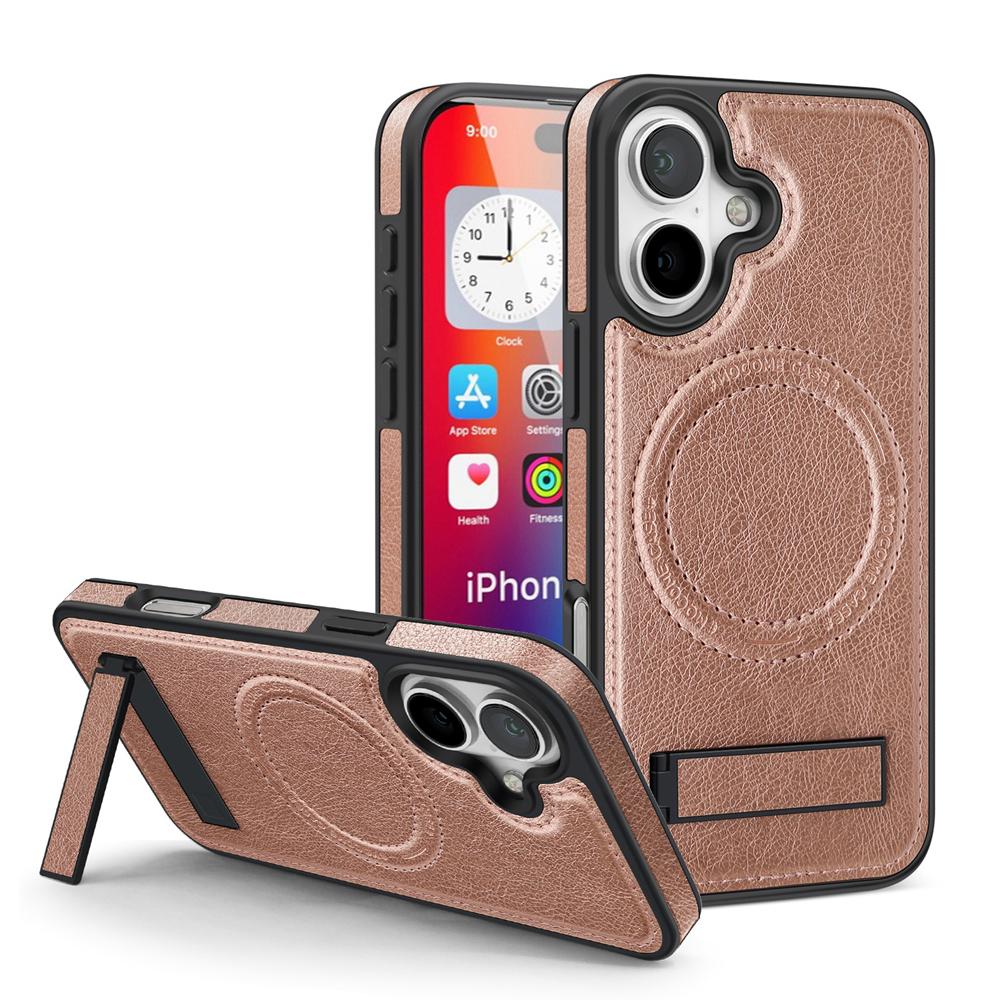 KEYSION Luxuxy PU Leather Magnetic Case for MagSafe for iPhone 16 Plus 15 Kickstand Shockproof Phone Cover for iPhone 15 16 Plus