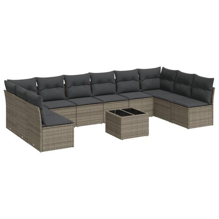 VidaXL Salon de Jardin avec Coussins 11 pcs, Canapés avec Pieds Réglables, Ensemble de Meubles d'Extérieur Patio Terrasse, 3249939