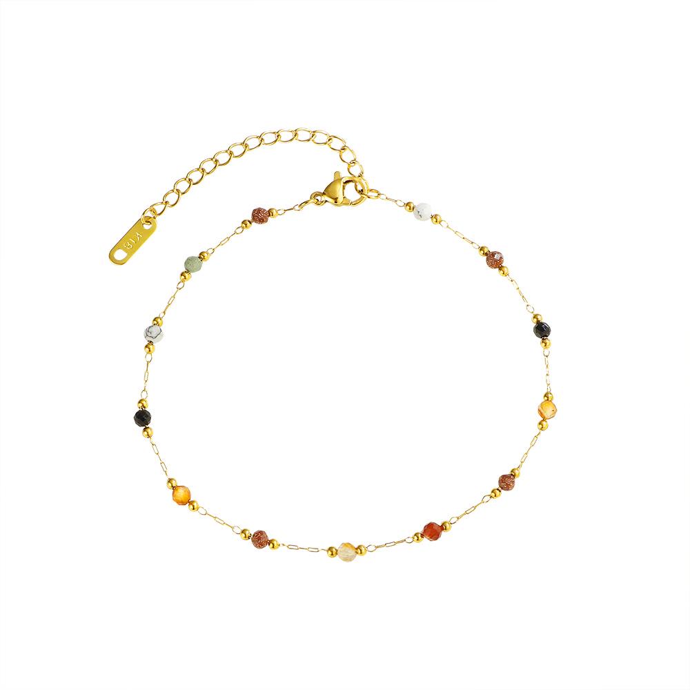 Delicate Titanium Steel Clavicle Chain with Natural Colorful Stone and Retro Gold Plating - Versatile Dopamine Anklet/Bracelet