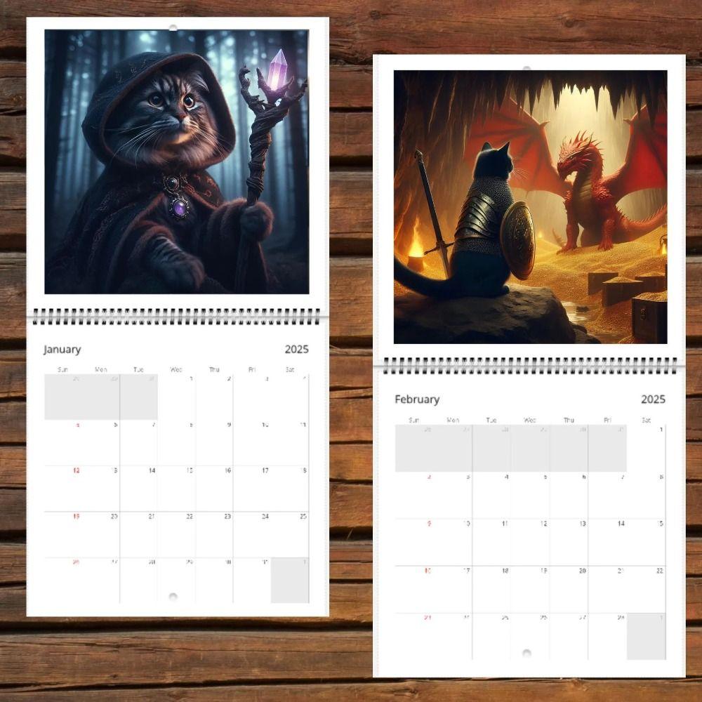 Original Illustrations Cartoon Cat Calendar Medieval Hanging Wall Calendary  Family Office Supplies