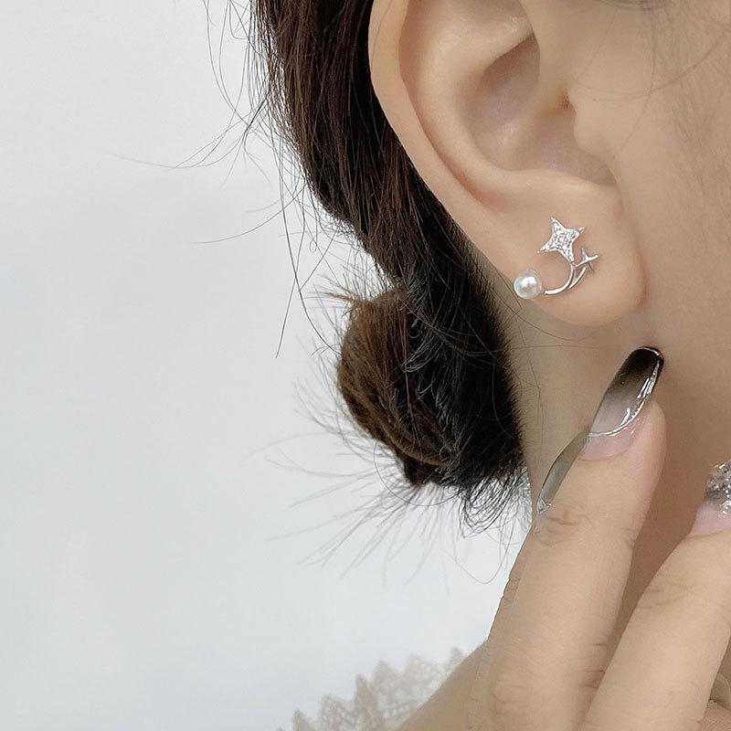 Super Fairy Four-pointed Star Pearl Earrings Star Earrings Sweet Niche Design Earrings for Women