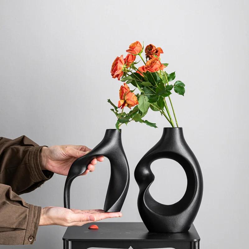 2-piece Set of Ceramic Vases, Hollowed Out Twisted Art Vases, Living Room Flower Arrangement, Room Aesthetic Decoration