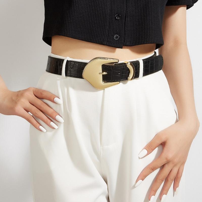 Elegant Women’s Waistband Adjustable PU Leather Waist Belt with Gold Metal Clasp for Jeans Dresses and Trousers