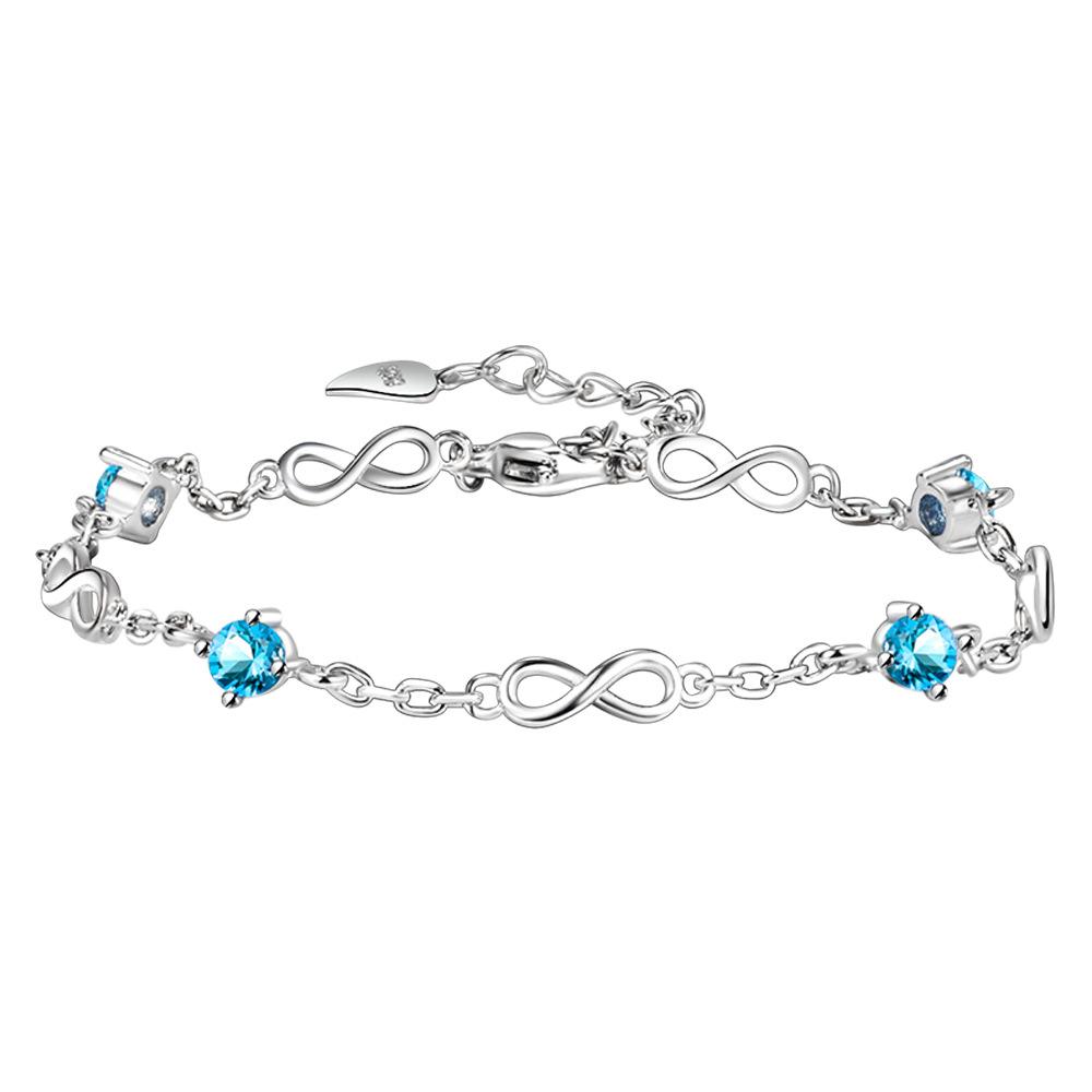 JD Tmall luxusní modrý zirkonový náramek dámský oceán srdce módní digitální 8 ruční šperky neomezená láska náramek