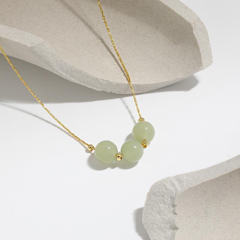 Three Jade Transfer Beads Clavicle Chain Women's Design Sense of Peace, Good Luck, Three Lives, Three Lives, Hotan Jade Necklace