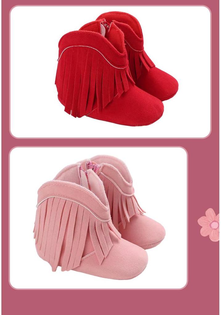 2023 Winter Tassel Toddler Shoes with Side Zipper and Soft Sole for Pre-Walking Baby Girls