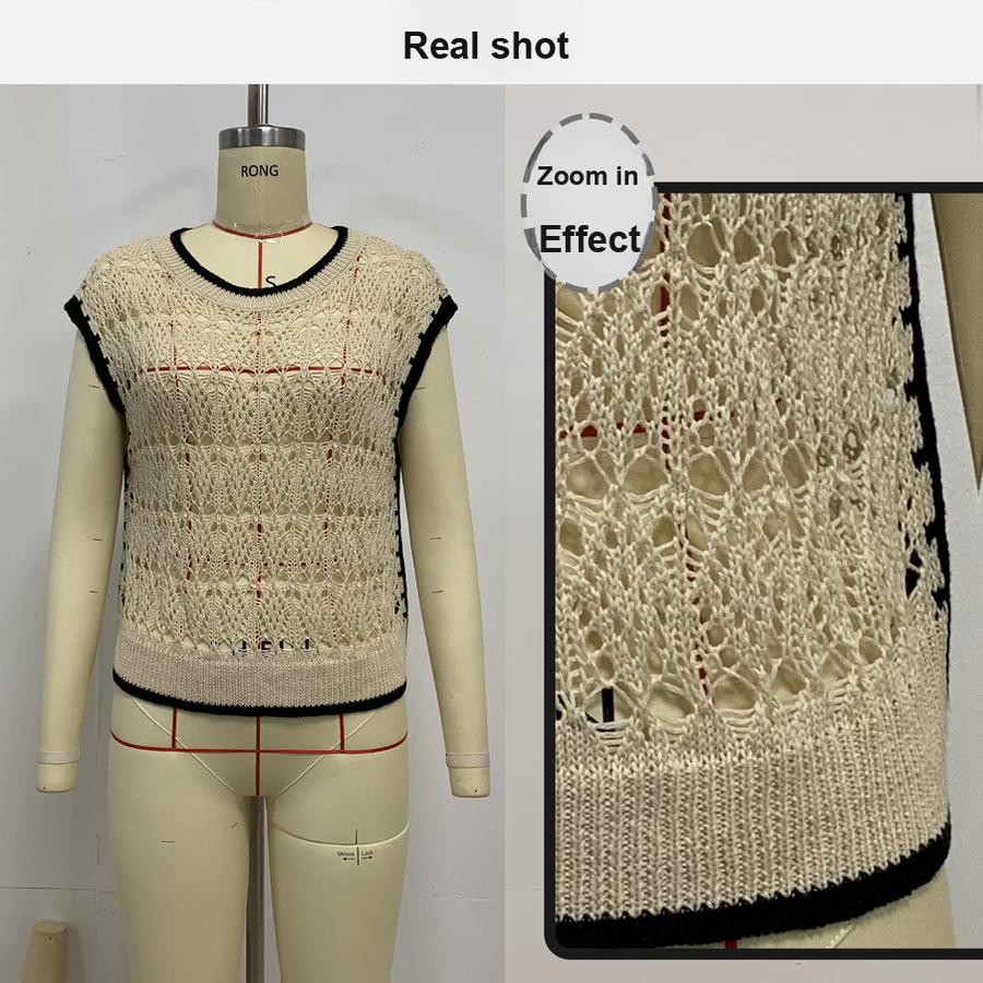Summer Hollow Out Cardigan New Commute Knit Top Vest Sleeveless Sweater
