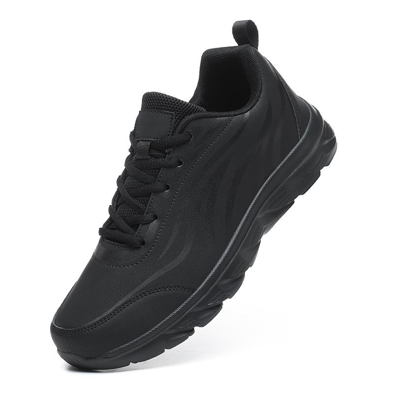 Spring and Autumn Sports Shoes Black Leather Surface Waterproof and Lightweight Travel Running Shoes Large Size Soft Sole Casual Shoes Men